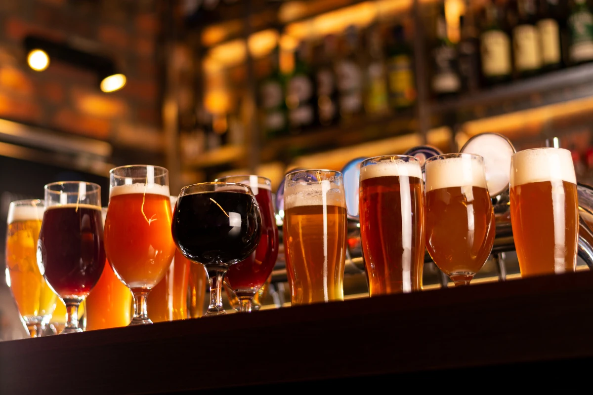 Craft beer on bar table