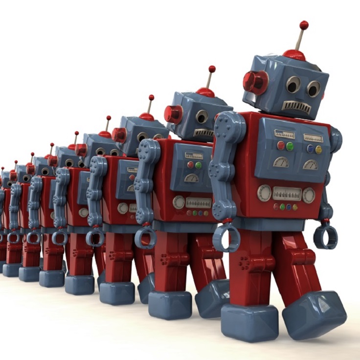 A line of frowning robots