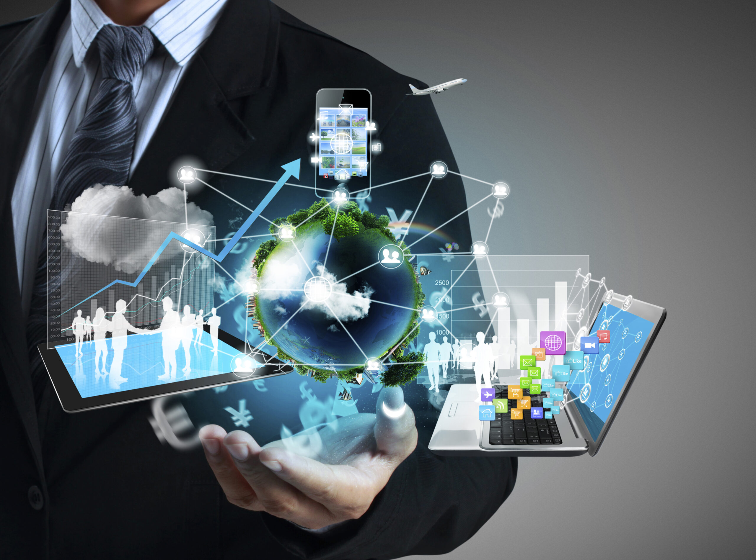 Man with technology icons